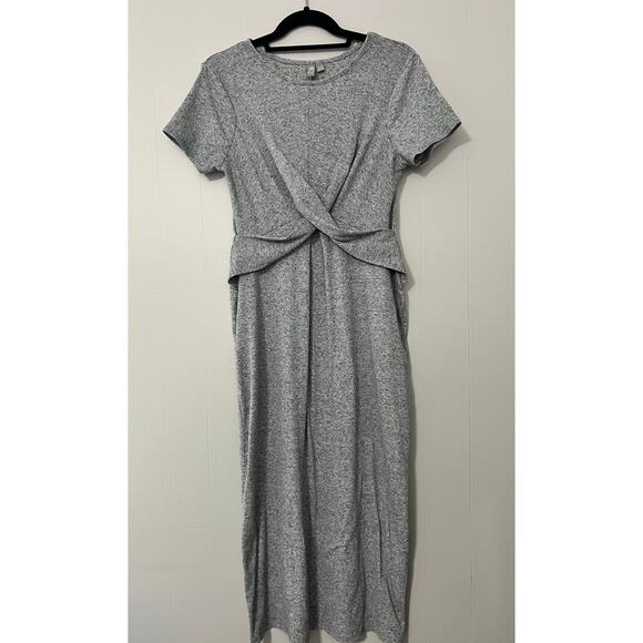 ASOS Dresses & Skirts - Asos Size 8 Heathered Gray Twist Front Ribbed Short Sleeve Knit Maxi